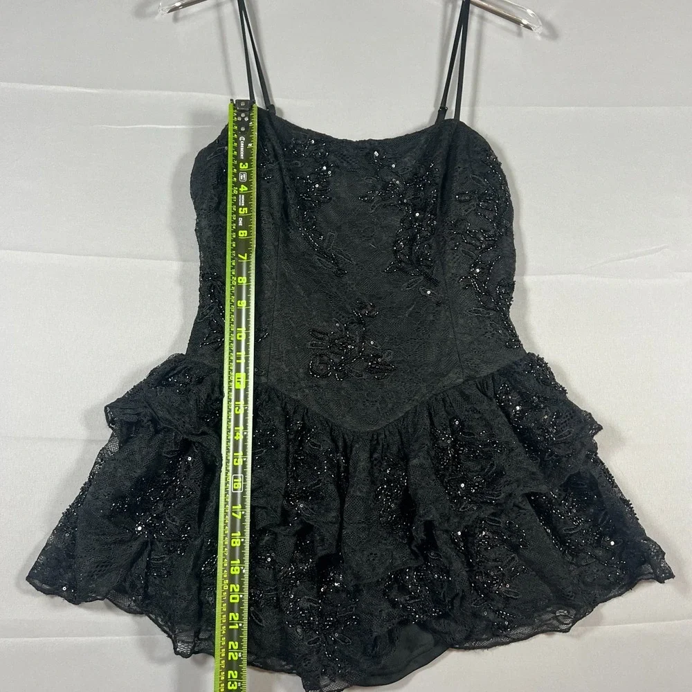Windsor Midnight Magic Mini Dress Women Large Black Sequin Lace Spaghetti Straps